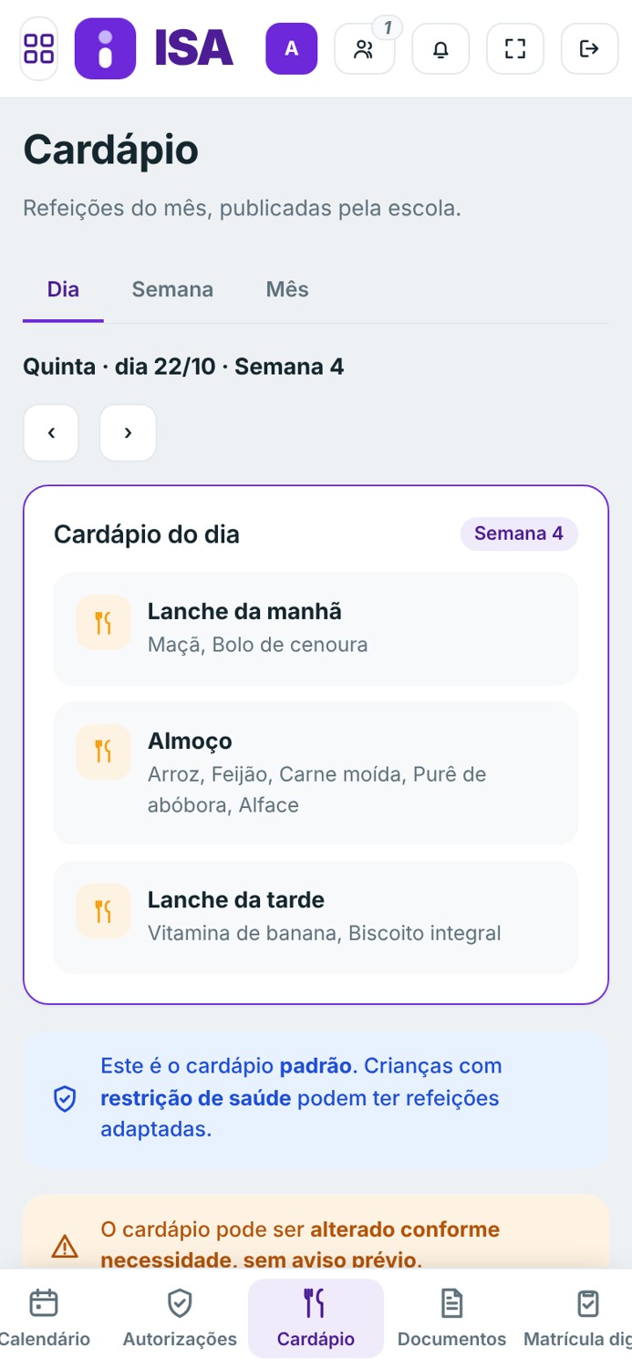 Cardápio do dia no celular da família